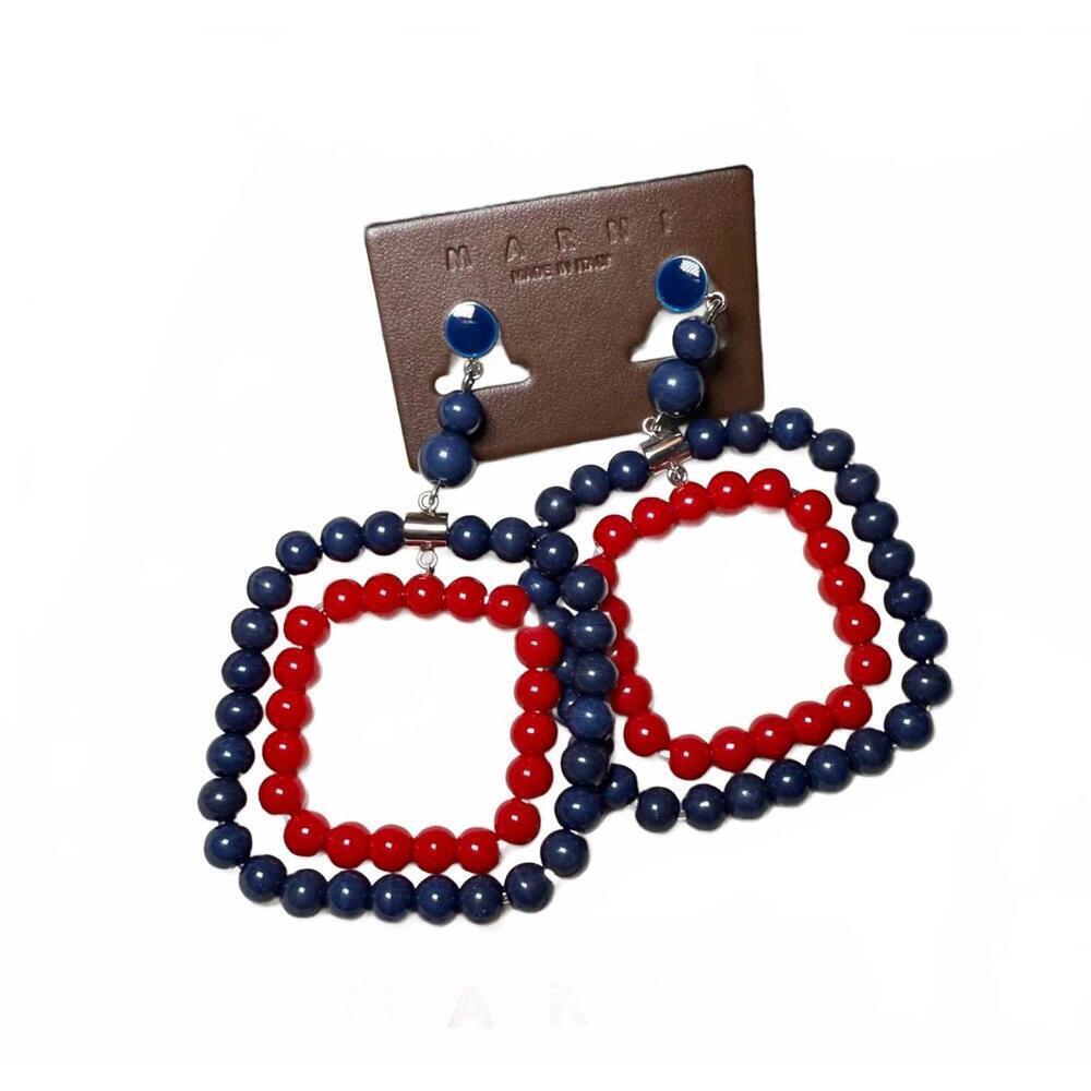 New Marni Blue And Red Beaded Square Earrings